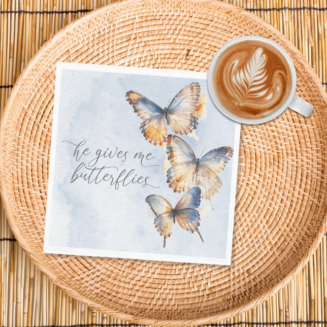 He Gives Me Butterflies Blue Modern Bridal Shower Napkins (Creator Uploaded)