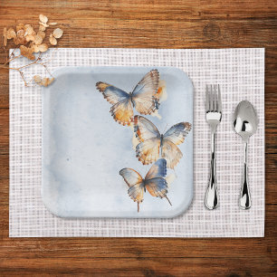 He Gives Me Butterflies Blue Modern Bridal Shower Paper Plates