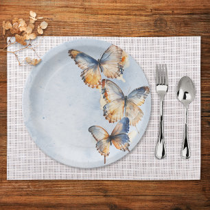 He Gives Me Butterflies Blue Modern Bridal Shower Paper Plates