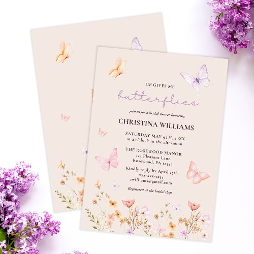 He Gives me Butterflies Blush Bridal Shower Invitation