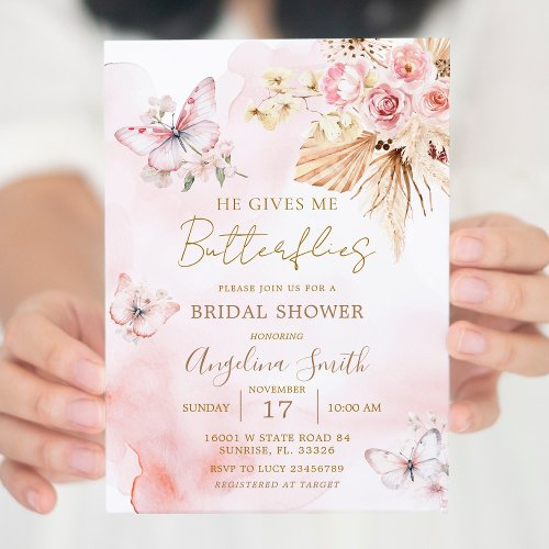 He Gives Me Butterflies Boho Bridal Shower Invitation