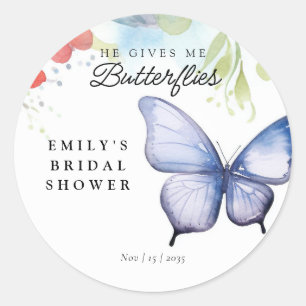 He Gives Me Butterflies Bridal Shower Classic Round Sticker