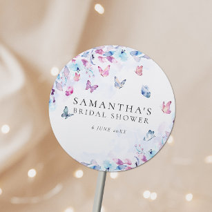 He Gives Me Butterflies Bridal Shower Classic Round Sticker