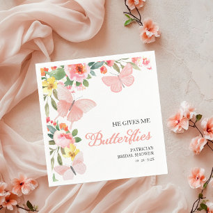 He Gives Me Butterflies Bridal Shower Floral Napkins