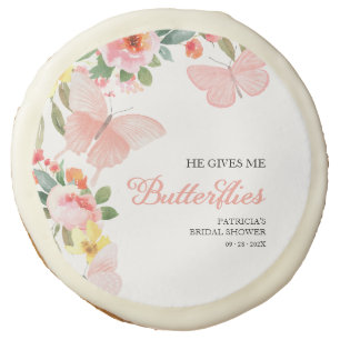 He Gives Me Butterflies Bridal Shower Floral Sugar Cookie
