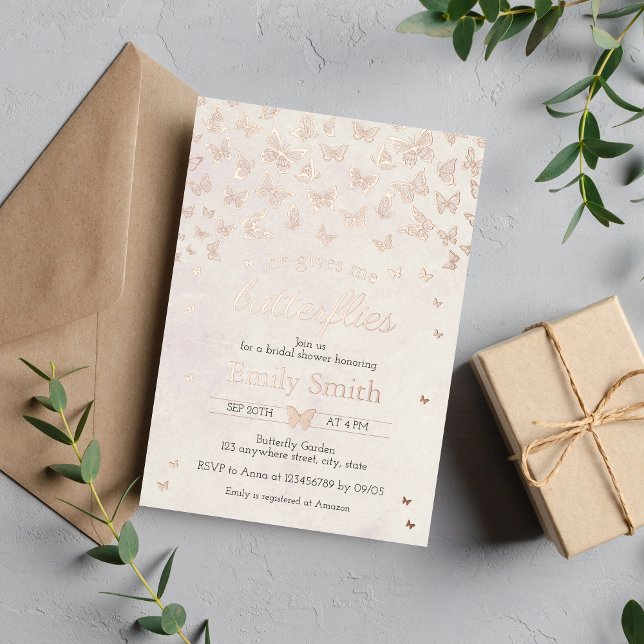 He gives me Butterflies Bridal Shower  Foil Invitation (Creator Uploaded)