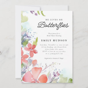 He Gives Me Butterflies Bridal Shower Invitation