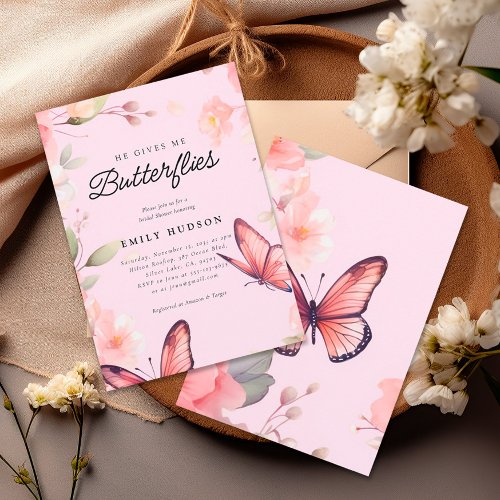 He Gives Me Butterflies Bridal Shower Invitation