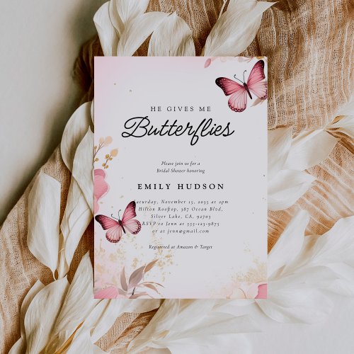 He Gives Me Butterflies Bridal Shower Invitation