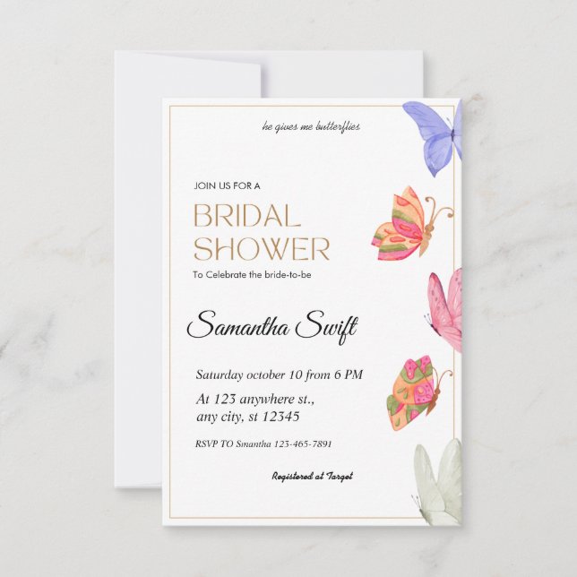He gives me butterflies  Bridal Shower  Invitation (Front)