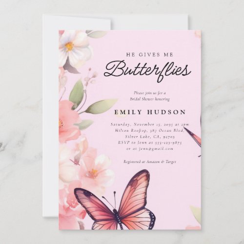 He Gives Me Butterflies Bridal Shower Invitation