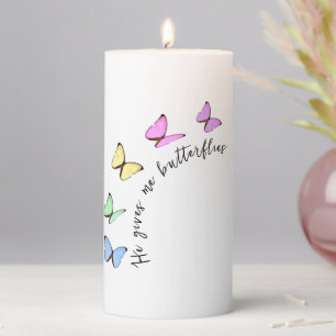 He Gives Me Butterflies Bridal Shower Pillar Candle