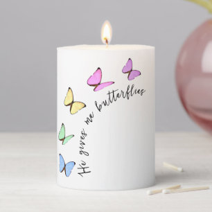 He Gives Me Butterflies Bridal Shower Pillar Candle