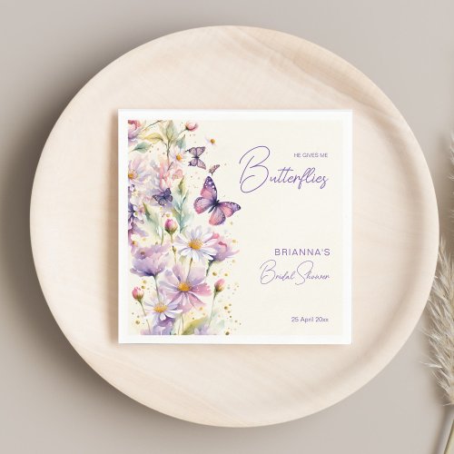He gives me butterflies bridal shower printed napkins