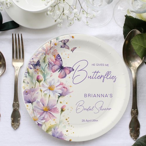 He gives me butterflies bridal shower printed paper plates