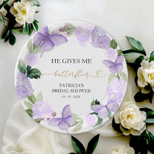 He Gives Me Butterflies Bridal Shower Purple Paper Plates