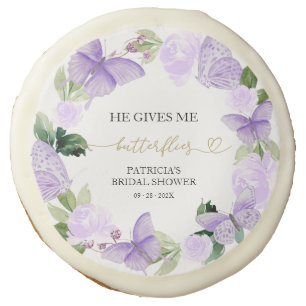 He Gives Me Butterflies Bridal Shower Purple Sugar Cookie