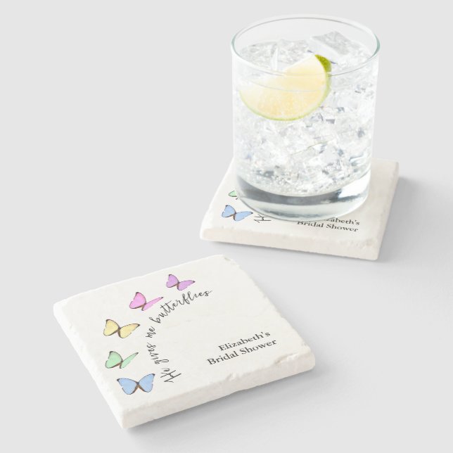 He Gives Me Butterflies Bridal Shower Stone Coaster (Side)
