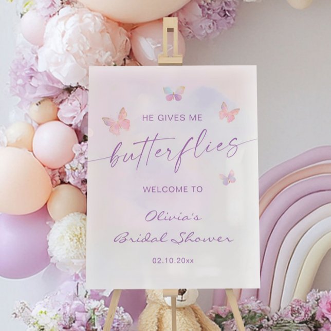 He Gives Me Butterflies Bridal Shower Welcome Acrylic Sign (Creator Uploaded)