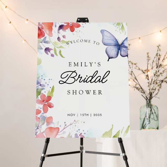 He Gives Me Butterflies Bridal Shower Welcome Sign (In Situ (Stand))