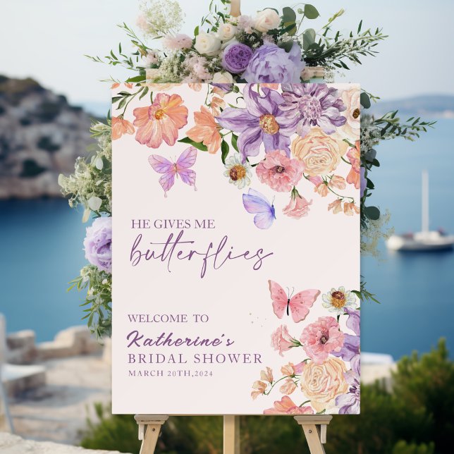 He Gives Me Butterflies Bridal Shower Welcome sign (Creator Uploaded)