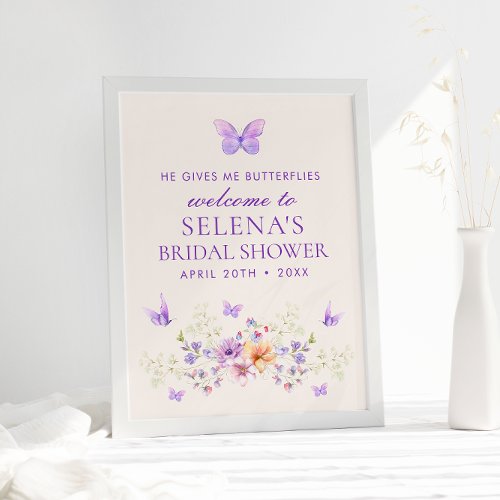 He Gives Me Butterflies Bridal Shower Welcome Sign