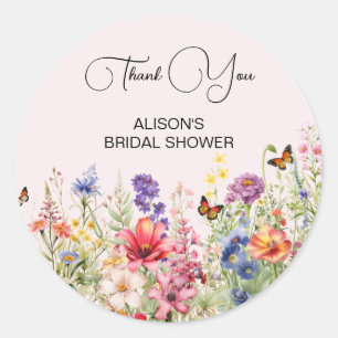 He Gives Me Butterflies Bridal Shower wildflowers Classic Round Sticker