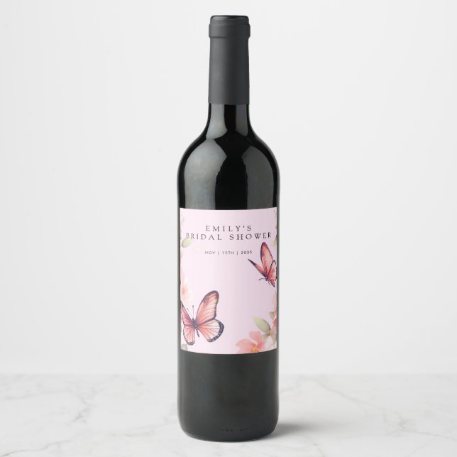 He Gives Me Butterflies Bridal Shower Wine Label (Front)