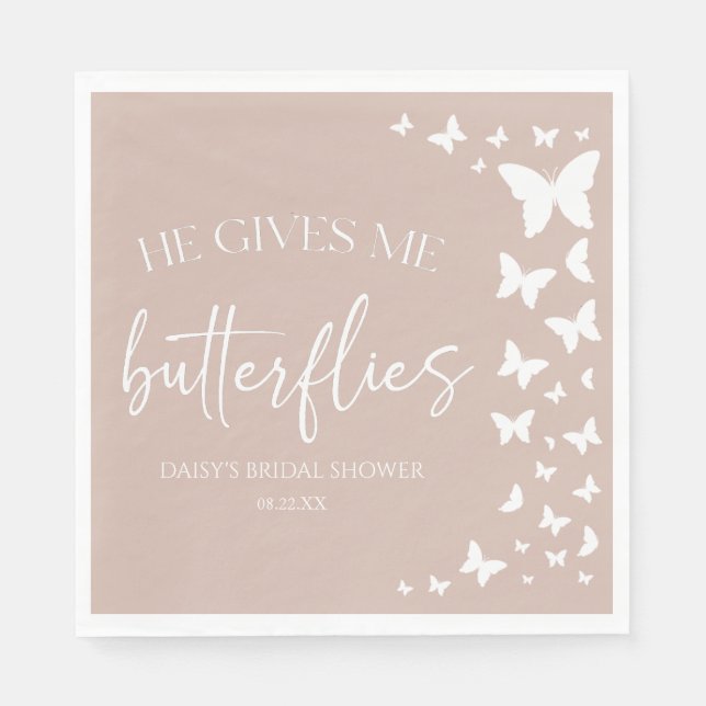 He Gives Me Butterflies Butterfly Bridal Shower Napkins (Front)
