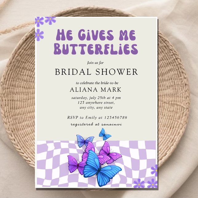 He gives me butterflies checkered  Bridal Shower  Invitation (Creator Uploaded)