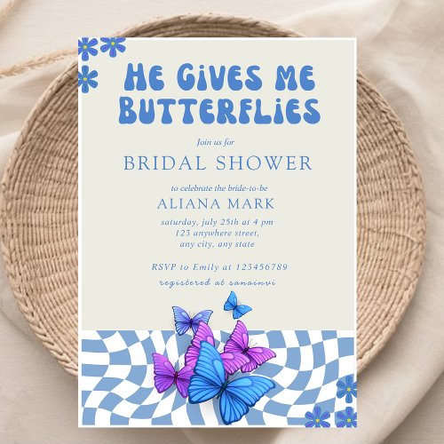 He gives me butterflies checkered  Bridal Shower  Invitation