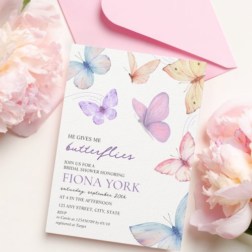He gives me butterflies Chic Elegant Bridal Shower Invitation