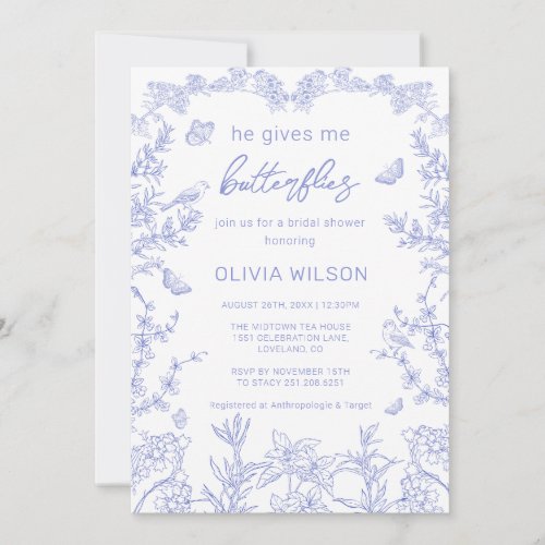 He Gives Me Butterflies Chinoiserie Bridal Shower Invitation