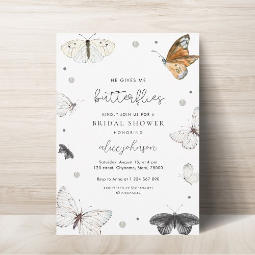 He Gives Me Butterflies Delicate Bridal Shower Invitation