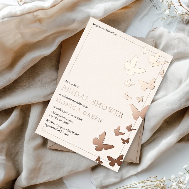 He gives me butterflies Elegant Bridal Shower Foil Invitation (He gives me butterflies Real Rose Gold Foil Bridal Shower Invitation)