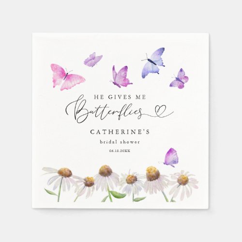 He Gives Me Butterflies Elegant Bridal Shower  Napkins