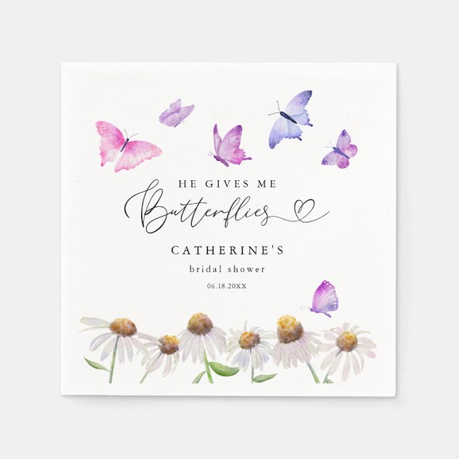 He Gives Me Butterflies Elegant Bridal Shower  Napkins (Front)