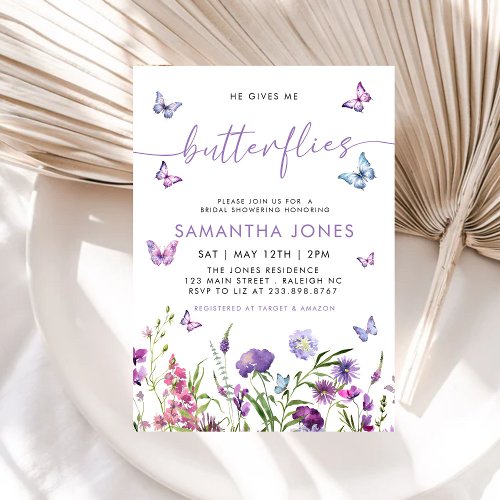 He Gives Me Butterflies Floral Bridal Shower Invitation