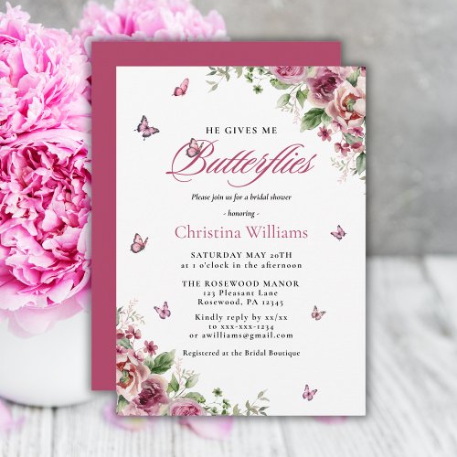 He Gives Me Butterflies Floral Bridal Shower Invitation