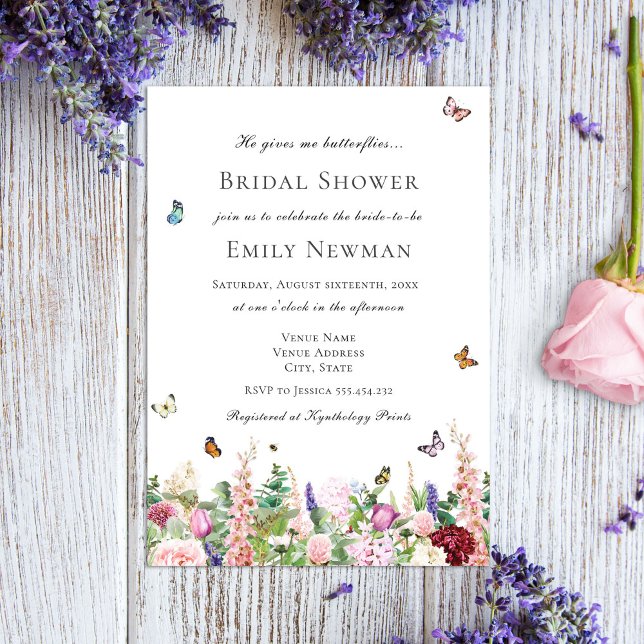 He Gives Me Butterflies Floral Bridal Shower  Invitation (Creator Uploaded)