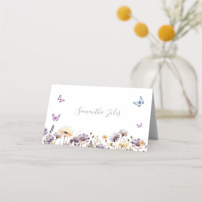 He Gives Me Butterflies Floral Bridal Shower Place Card (Front)