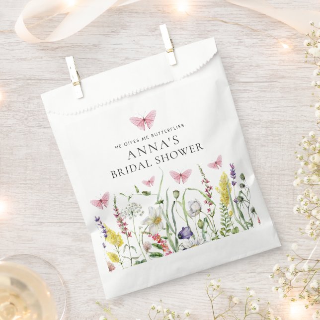 He Gives Me Butterflies Flowers Bridal Shower Favor Bag (Clipped)