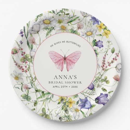He Gives Me Butterflies Flowers Bridal Shower  Paper Plates