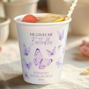 He Gives Me Butterflies Lavender Bridal Shower  Paper Cups