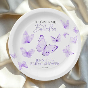 He Gives Me Butterflies Lavender Bridal Shower Paper Plates