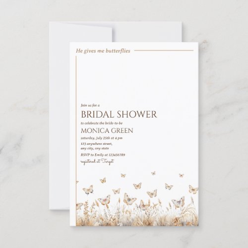 He gives me butterflies Minimalist Bridal Shower  Invitation