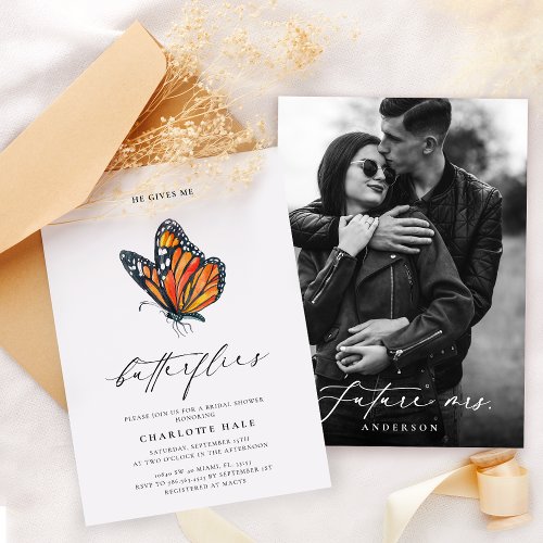 He Gives Me Butterflies Monarch Couple Photo  Invitation
