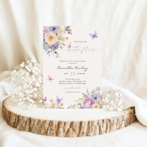 He Gives Me Butterflies Pastel Bridal Shower Invitation