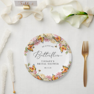 He Gives Me Butterflies Peonies Bridal Shower Paper Plates