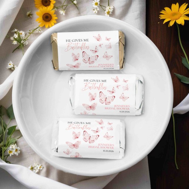 He Gives Me Butterflies | Pink Blush Bridal Shower Hershey's Miniatures (Creator Uploaded)
